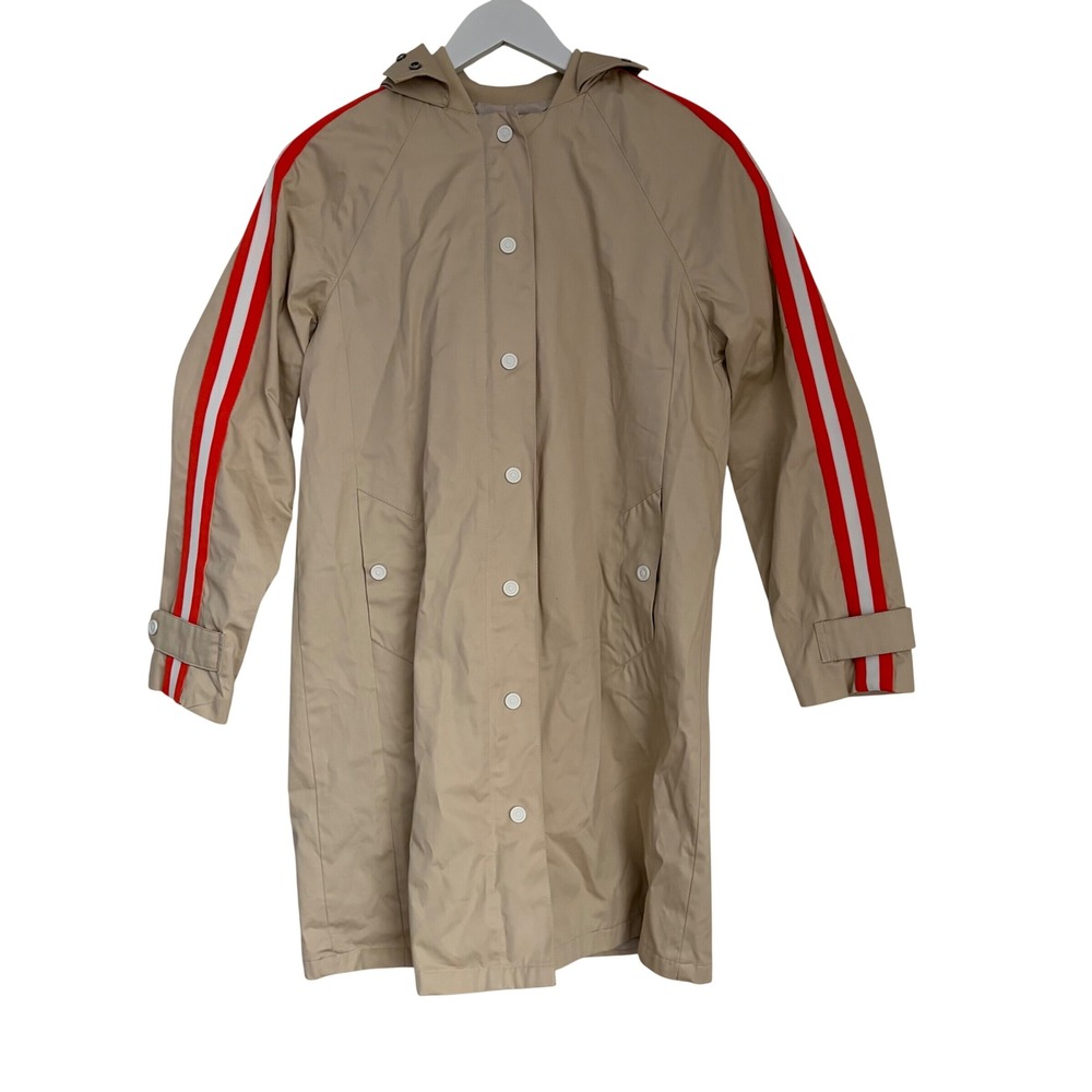 Hunter x Target Tan Beige Rain Jacket Red Racing Stripe Hooded Coat XS